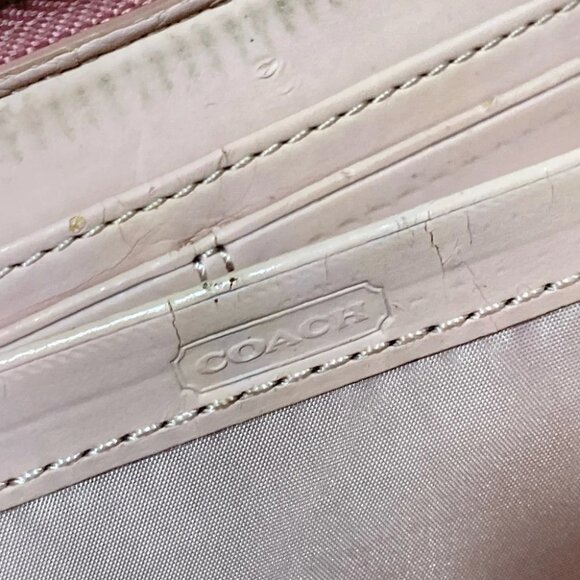 Auth COACH Signature - Khaki Pink Jacquard Leather Long Wallet - Picture 9 of 14